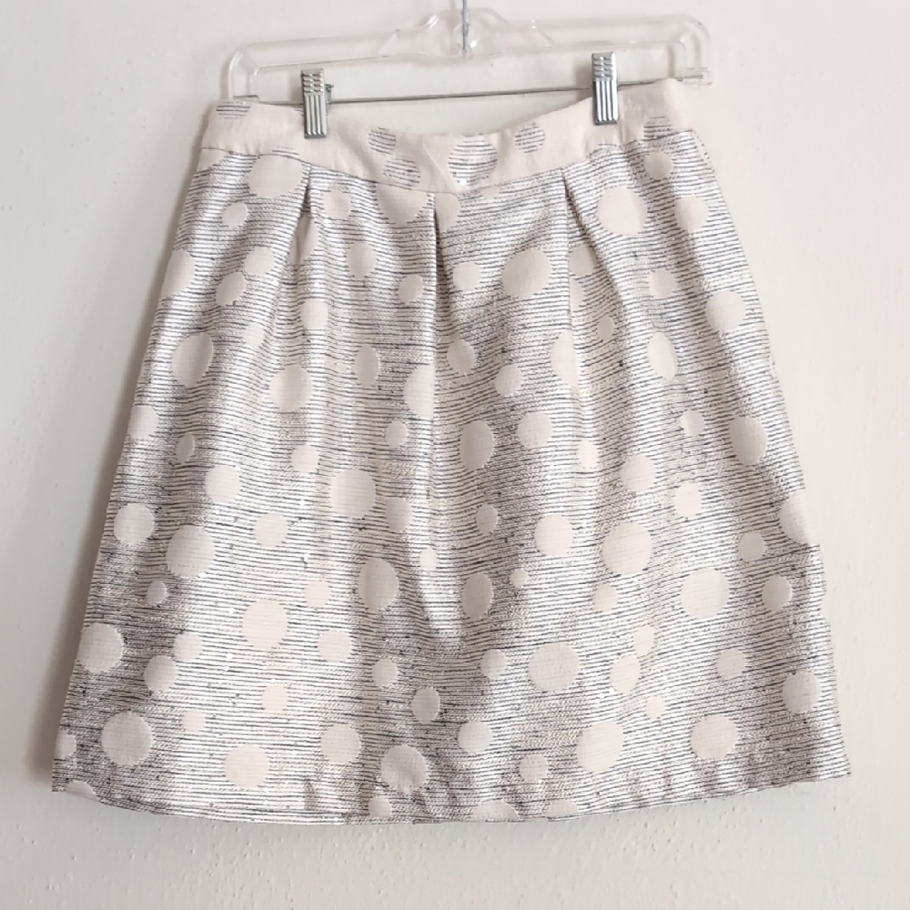 Anthropologie Polka Dot A-Line Skirt in Cream and Gray